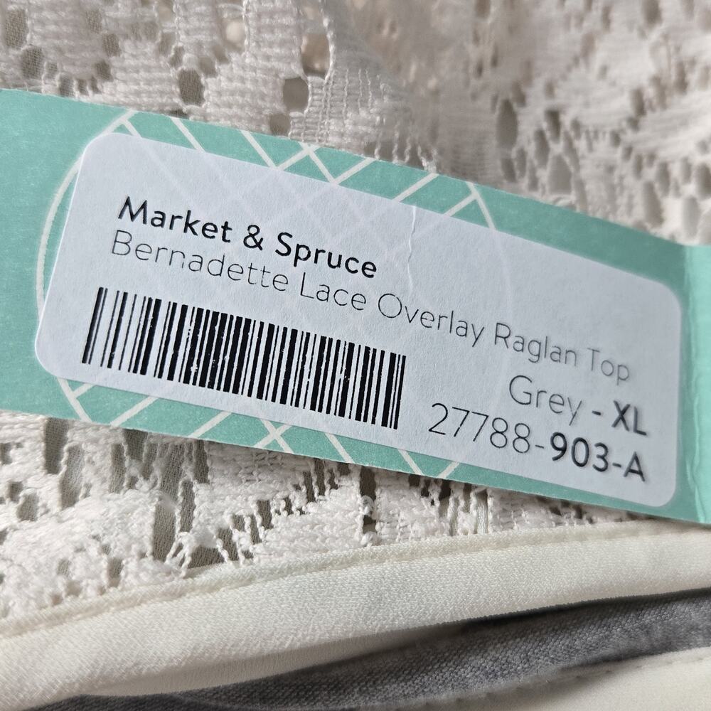 NWT Market & Spruce Bernadette Lace Overlay Raglan Top, Size XL, Cream - Picture 4 of 5